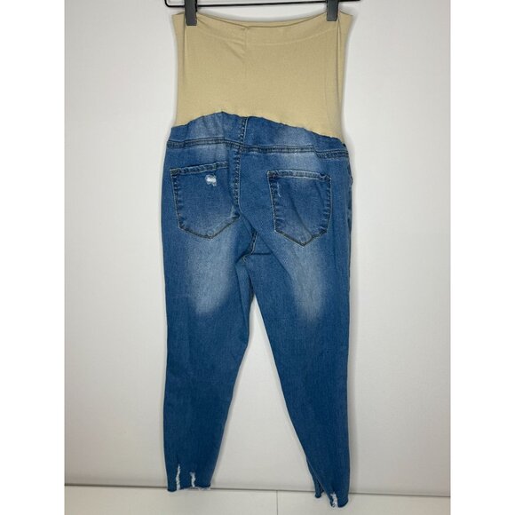 Blue Savvy Maternity Distressed Raw Hem Stretch Skinny Jeans Size XL - Picture 2 of 8